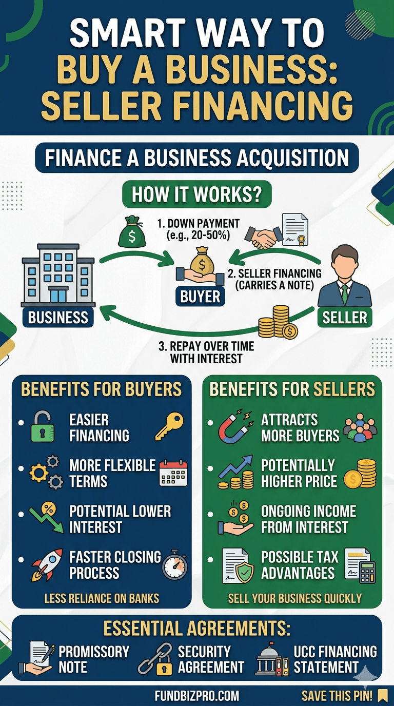 How seller financing works when buying a business — deal structure diagram